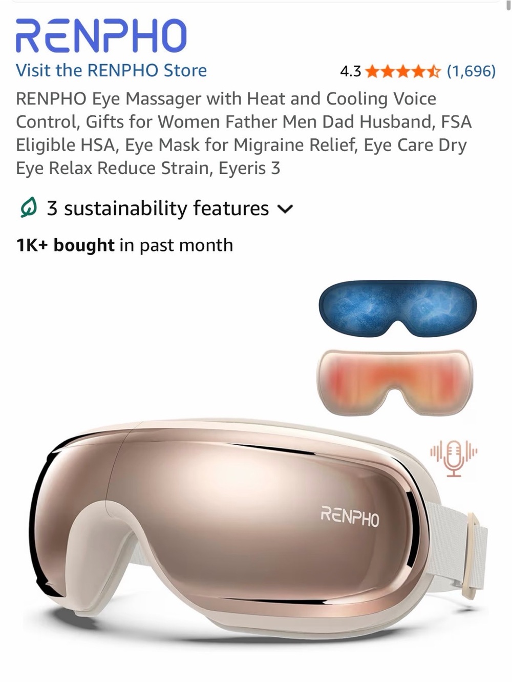 Renpho Rose Gold Heated & Cooling Eye Massager with Voice Control